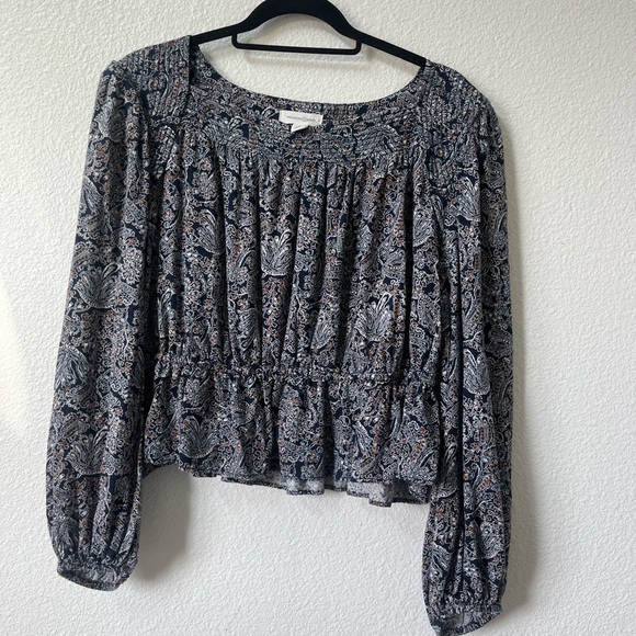 Treasure & Bond Blue Smocked Blouse with Relaxed Fit - Picture 1 of 4